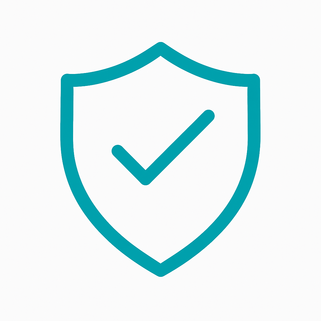 Icon of shield with checkmark representing peace of mind